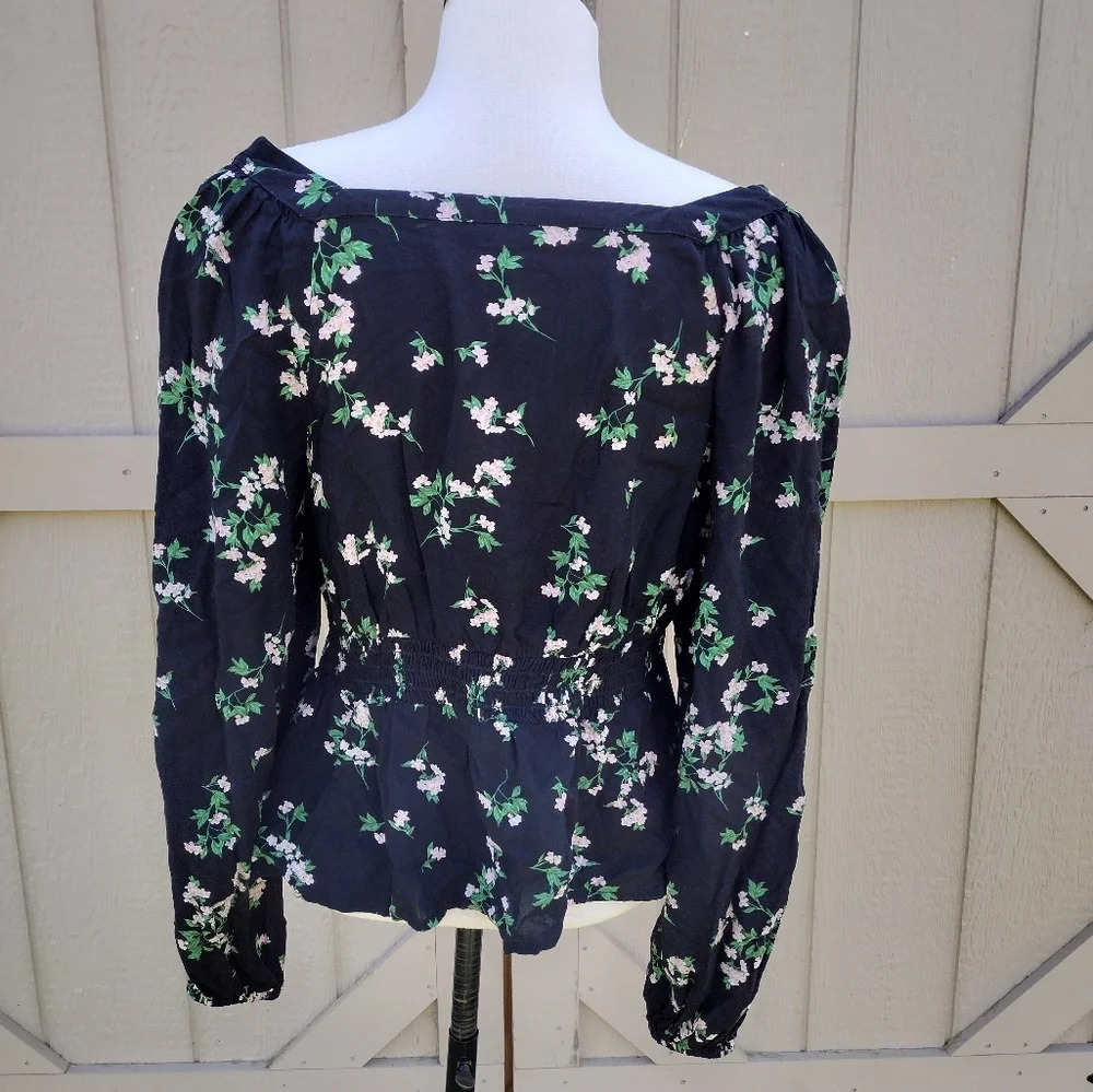 Old Navy Womens Top Blouse  Shirt Size L Black Floral - Picture 3 of 9